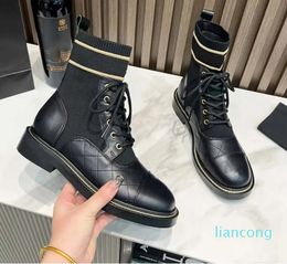 Designer Women's Shoes boots Leather Brand Lace Up Winter Motorcycle Martin Boots High