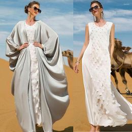 Ethnic Clothing Satin Women Muslim Abaya Open Cardigan Maxi Dress Dubai Kaftan Moroccan Jilbab