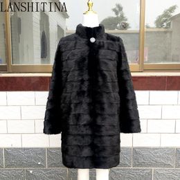 Women's Fur Faux Fur Russian Woman 100% Real Mink Fur Coat Genuine Leather Coat Winter Warm Natural Fur Jacket Long Sleeve Stand-up collar 231117