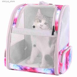 Cat Carriers Crates Houses Ventilation Pet Carrier Backpack for and Small Puppy Summer Breathable Mesh Travel Bag Hiking Adventure Vet Visit Q231116