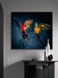 Dancing Colourful Parrot On Canvas Print Nordic Lion Poster Scandinavian Wall Art Picture For Living Room Home Decor Frameless2520288