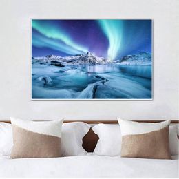 Colourful Aurora Borealis Canvas Art Paintings The Northern Lights Landscape Poster and Print Wall Art Livingroom Decor Picture