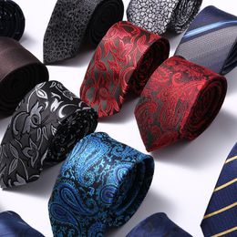 Neck Ties Fashion Slim Skinny 6cm ties Classic Men s Stripe Plaid Floral Wine Blue Wedding Jacquard Woven 100 Silk Men 230418