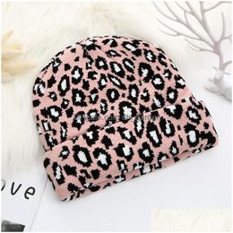 Beanie/Skull Caps Leopard Beanie Outdoor Winter Warm Knit Hat Fashion Accessories Bucket Cap Drop Delivery Hats Scarves Glove Dhgarden Dhhzq