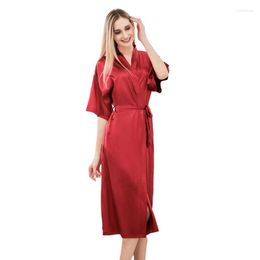 Women's Sleepwear Women Silk Satin Long Wedding Bride Bridesmaid Robe Kimono Feminino Bath Peignoir Femme Sexy Bathrobe Nightdress