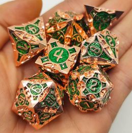 7pcs Dnd Metal Hollow Dice Set D&D BoardGame Polyhedral Dice Hollow D&D Dice for Dnd RPG Roll Playing Dice D20 D12 D10 D8 D6 D4