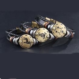 Charm Bracelets 12 Constellation Woven Leather Bracelet For Women Men Vintage Punk Braided Antifatigue Alloy Jewelry Gift Wholesale Dh1Gj