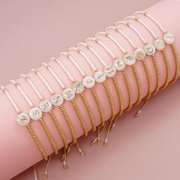 Link Bracelets Go2BoHo Letter Charm Bracelet Asymmetric Colour Contrast Miyuki Seed Beads Shell Initial Fashion Jewellery For Women