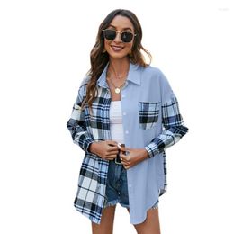 Women's Blouses Button Up Shirt OL Lone Sleeve Women 2023 Summer Plaid Loose Casual