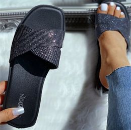 Slippers Open Slippers Sequins Summer Flat Shoes Rhinestone Toe Women's Size Happy Face Slider Women's Bow Slider 231118