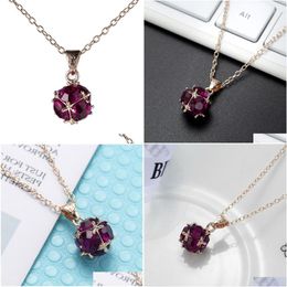 Pendant Necklaces Brand New 12Pcs/Lot Luckyshine Rose Gold Red Gems Clusters Crystal Pendant Bride Wedding Jewelry Cz Necklaces Gift D Dhw2Q