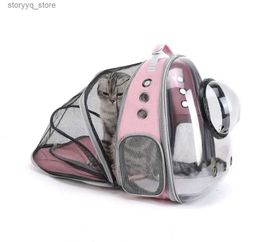 Cat Carriers Crates Houses Expandable Carrier Backpack Large Transparent Pet Travel Puppy Dog Transport Space Capsule Bag Pets Q231118