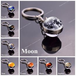 Solar System Planet Keyring Galaxy Nebula Space Keychain Moon Earth Sun Mars Art Picture Double Side Glass Ball Key Chain Fashion JewelryKey Chains solar system