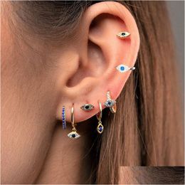 Hoop & Huggie 2Pcs High Quality Stainless Steel Ear Evil Eye Hoop Earrings For Women Small Hie Punk Earing Cartilage Piercin Dhgarden Ottg5