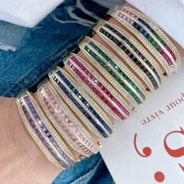 Bangle 3Pcs 2023 High Quality Rainbow Multi Colors Zircon Gold Plated Brass Pave Zirconia Fashion For Women Or Wedding Jewelry