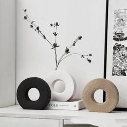 Vases Nordic Home Decor Vase Decoration Home Donut Vase Luxury Living Room Decoration Simple Flower Vase Matte Centrepiece Decoration 231117