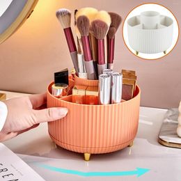 Storage Boxes Rotating Makeup Organiser With 5 Compartments 360° Turntable Cosmetics Box Round Revolving Brush Holder Desktop