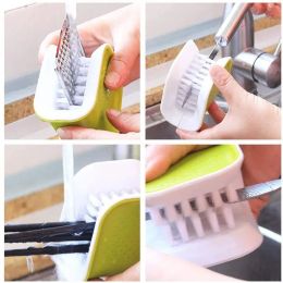 Double Sided Kitchen Cleaning Brush Soft Brush Knife Blade Fork Chopsticks Bristles Cleaning Tool U-Shaped Home Kitchen Cleaner