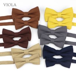 Neck Ties Beautiful Solid 25 Colors Parent Child Bowtie Sets Linen Kids Pet Men Butterfly Brown khaki Beige Casual Bow Tie Gift Accessory 230418