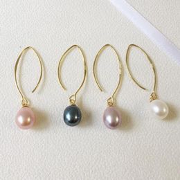 Dangle Earrings Real 925 Silver Nature Pearl Earring- Freshwater 8 Mm Rice Shape Tear Drop High Lustre