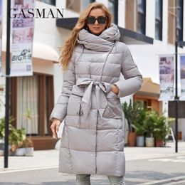 Women's Trench Coats GASMAN Winter Down Jacket Women Long Classic Zipper Belt Design Pocket Hooded Slim Parkas Female Coat LD-21963