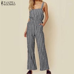 Women's Jumpsuits & Rompers 2023 Plus Size Fashion Women Sleeveless Elastic Waist Striped Loose Party Club Long Pants Overalls