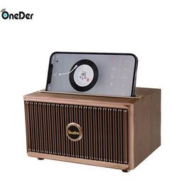 OneDer-V6 Bluetooth Speaker Retro Wooden Wireless Portable Outdoor Home Desktop Audio Bass Radio AUX HIFI TF Card Phone Holder Speakers