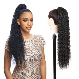 28 Inch Synthetic Ponytail Water Wave Long Heat Resistant Fibre Blonde Brown Straight Ponytail Clip-in Hair Extensions with Straps