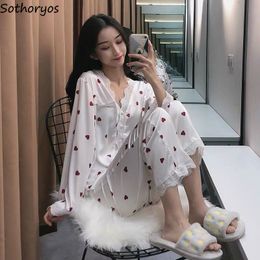 Women's Sleepwear Pyjama Sets Women Long Sleeve Print Fashion Chic Lace Sweet Lovely Simple Loose Casual Sleepwear V-neck Single Breasted Cosy 230418