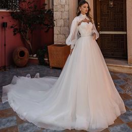 Luxury Wedding Dress 2023 2023 Puff Sleeve Princess Lace Beads Tulle Sweetheart A-Line Bride Party Gown Vestidos De Noiva Boho Custom Made