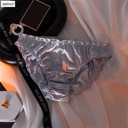 Glossy Satin Underwear Women Silk Low Waist Ruffles Sexy French Ladies Seamless Elastic Briefs