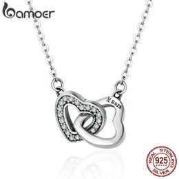 Pendant Necklaces Bamoer 925 Sterling Silver Connected Heart Pendant Necklace for Girlfriend Valentine's Day Gift Fine Jewelry SCN181 Z0417