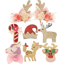 Headwear Hair Accessories 40pcs Boutique christmas hair accessories unicorn accessory antler Headwrap Cute christmas Accessory No Hair bows No Hair clip 231118