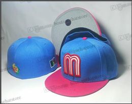 2023 Men's Letter M Flat Full Size Closed Caps Black Mexico Baseball Hip Hop Classic Sports All Team Vintage Blue Color Red Brim Fitted Hats No Size 7- Size 8 AP12-06