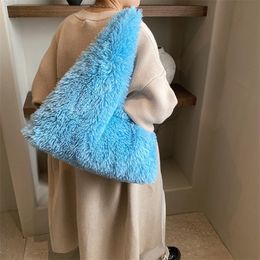 Evening Bags Fashion Faux Fur Large Tote Bag Special Designer Women Handbags Soft Fluffy Plush Lady Hand bags Casual Winter Big Shopper Purse 231117
