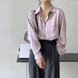 Women's Knits 2023 Spring Glossy Basic Top Shirt Fashion Women's Blouses Casual Drape Lapel Long Sleeve Woman Office Lady Tops Clothing