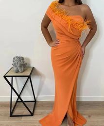 Prom Dresses One-Shoulder Evening Gown Party Formal New Custom Plus Size Zipper Mermaid Sleeveless Elastic Satin Feather Pleat