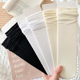 Women Socks Girls Summer Thin Loose Velvet Soft Breathable Long Solid Colour Black White Khaki Harajuku High