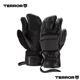 Ski Gloves Men S Terror Competitor Leather Palm Snowboard Are Thickened Waterproof Three Fingered Cycling 231114 Drop Delivery Sport Otmso