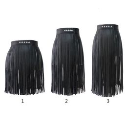 Skirts Women High Waist Faux Leather Fringe Tassels Skirt Body Harness with Snap Buttons Halloween Party Punk Rock Costume Clubwear 230418