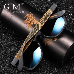 Sunglasses GM Handmade Black Bamboo Wooden Frame Sunglasses For Women Men Polarised Vintage Bamboo wooden sun glasses Q231120