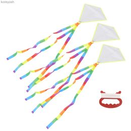 Kite Accessories 3 Sets Toy Kids White Paper Blank Kite Fly Swivel Line Colour DIY Painting Outdoor Cloth ChildL231118