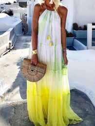 Casual Dresses Off-the-Shoulder Tie Dye Maxi Dress Beach 2023 Loose Holiday Multicolor Edible Tree Ankle-Length V-Neck Summer