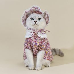 Dog Apparel INS Girly Style Floral Lace Princess Skirt Hat Suit Pet Clothes Summer Cat Cute Lapel For Small Dogs