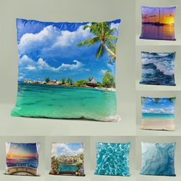 Pillow 45x45cm Blue Ocean Seascape Cover Simple Beach Landscape Home Sofa Decorative Pillowcase Bedroom Waist