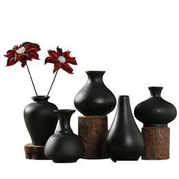 Vases Modern Ceramic Vase Creative Black Tabletop Vases Thydroponic Containers Flower Pot Home Decor Crafts Wedding Decoration Drop De Dhhgm