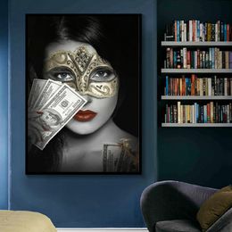 Modern Sexy Women Burning Dollars Canvas Art Oil Painting Wall Art Posters Prints Wall Pictures for Home Decoration Cuadros