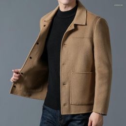 Men's Jackets 2023 Spring Autumn Men Black Grey Khaki Cashmere Male Turn Down Collar Single-Breasted Sheep Woollen Coat Casual Outfits
