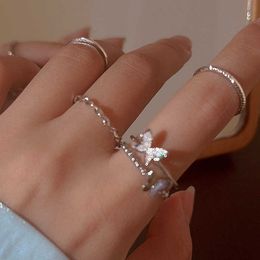 Band Rings Korean Cute Butterfly Rings Set Punk Fashion Geometric Round Knuckle Thin Rings for Women Pearl Beads Ring Aesthetic Jewellery AA230417