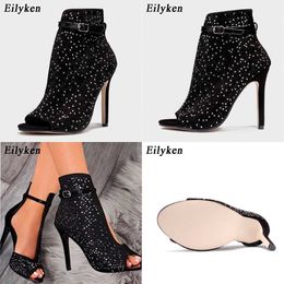 top Design Peep Toe Women Crystal Sandals Ankle Straps Buckle Cover Heel Pumps Ladies Party Pole Dancing Shoes 230306